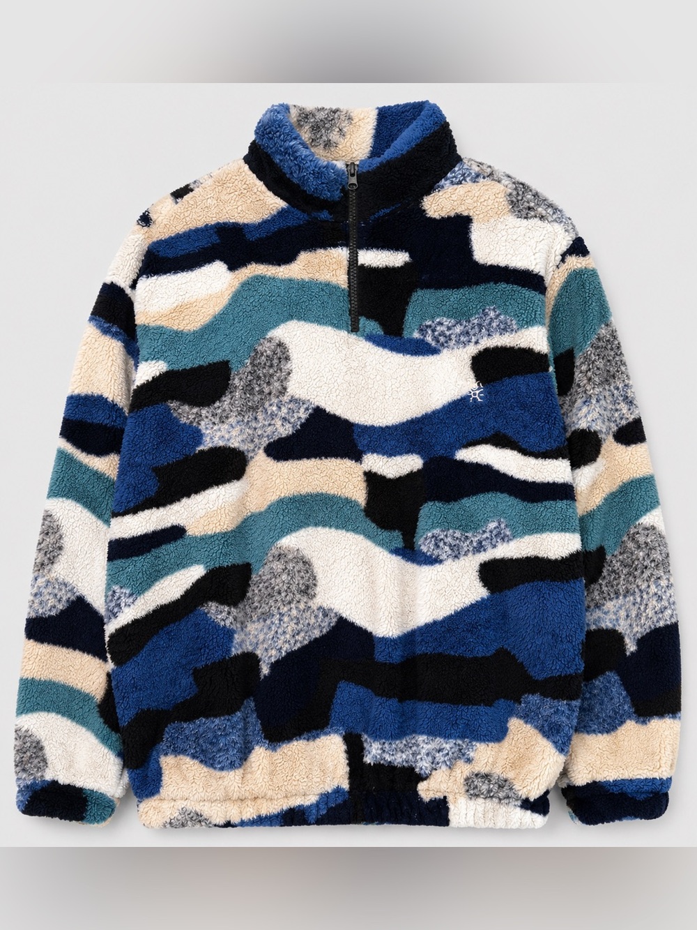 Urban Outfitters UO Sherpa Fleece Abstract Camo Quarter Zip Pullover L
